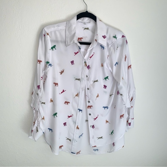 Jane‎ and Delancey white long sleeve shirt big cats tiger print size medium - Picture 1 of 8